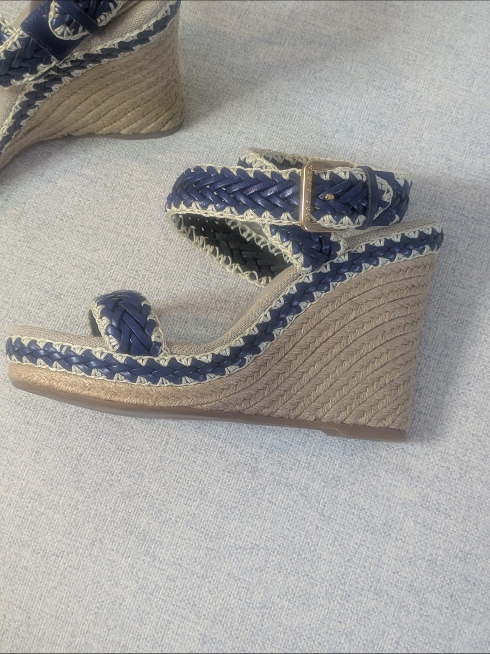 Tory Burch Navy Braided Espadrille Wedge Sandals Ankle Strap US 8.5     EU 39.5 - Picture 11 of 11